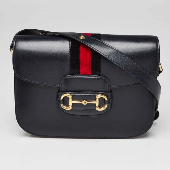 Gucci Blue Leather/Velvet 1955 Horsebit Shoulder Bag - Picture 1 of 11